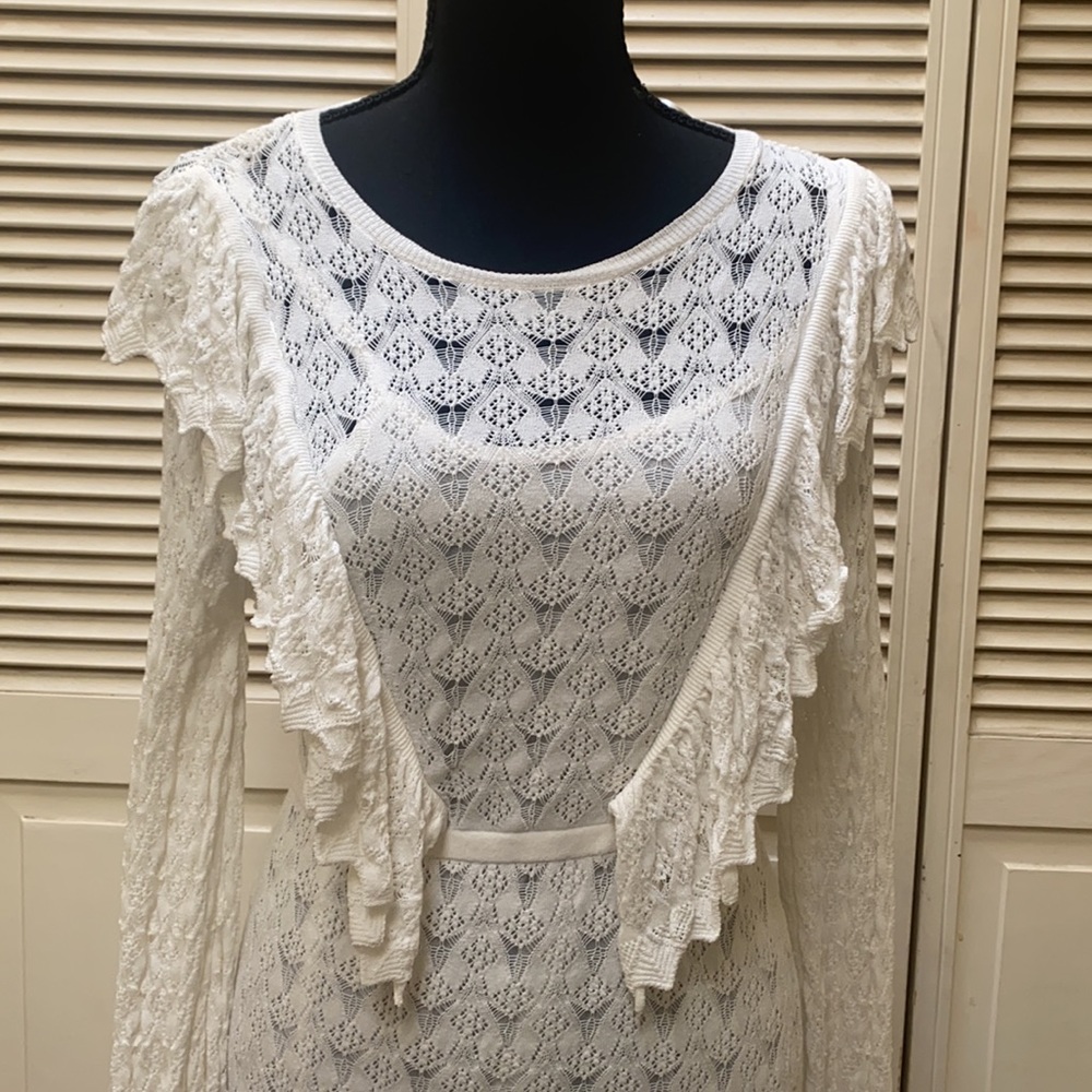 ZARA White Knit Lace Mini Dress - Picture 7 of 11
